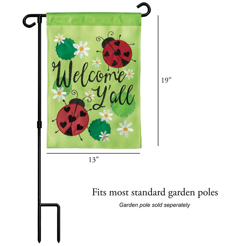 Magnolia Garden Welcome Yall Green Red Ladybug 19 x 13 Burlap Small House Flag