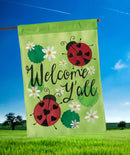 Magnolia Garden Welcome Yall Green Red Ladybug 19 x 13 Burlap Small House Flag