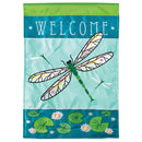 Magnolia Garden Welcome Dragonfly Blue Mossy Green 19 x 13 Burlap Small House Flag