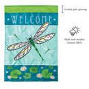 Magnolia Garden Welcome Dragonfly Blue Mossy Green 19 x 13 Burlap Small House Flag