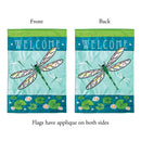 Magnolia Garden Welcome Dragonfly Blue Mossy Green 19 x 13 Burlap Small House Flag