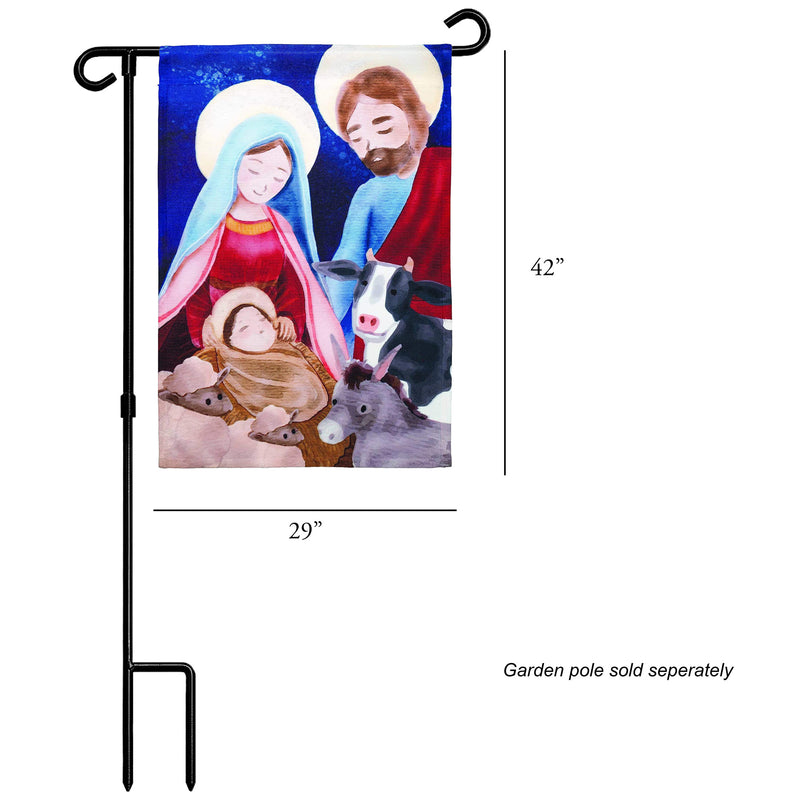 Magnolia Garden Holy Family W/Animals Nativity Scene 29 x 42 Large Double Applique Outdoor Christmas House Flag