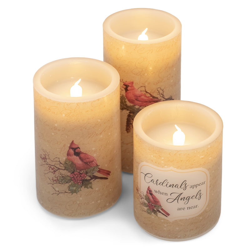 Elanze Designs Cardinals and Angels Red 6 inch Wax Flameless Candles Set of 3