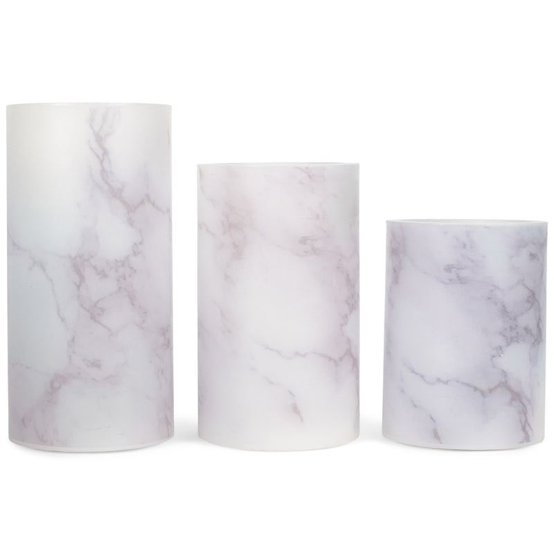 Elanze Designs Marbled White and Grey 6 inch Wax Flameless Candles Set of 3
