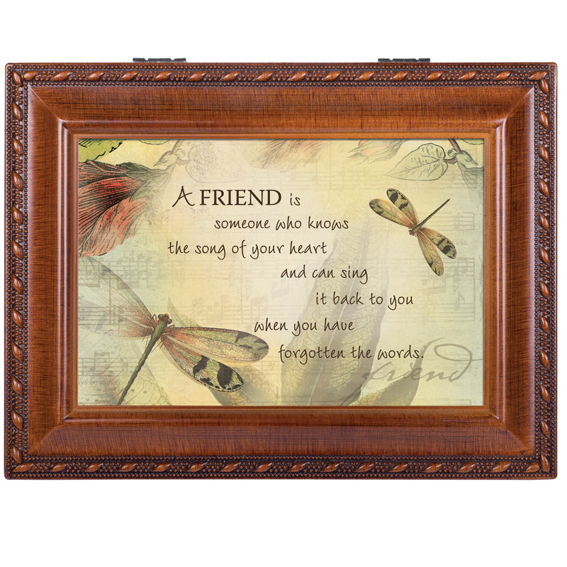 A Friend's Song Woodgrain Rope Trim Music Box Plays Friends Are For