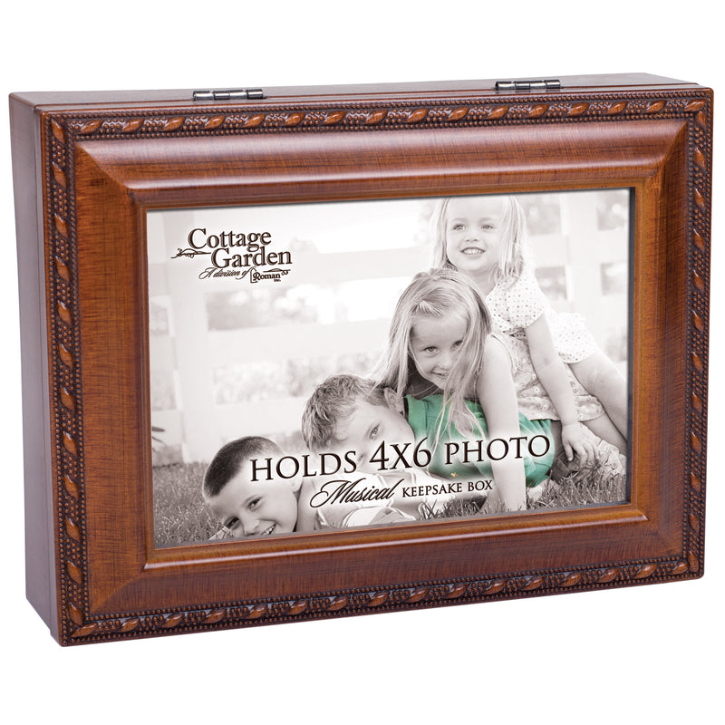 Personalize with Photo Woodgrain Rope Trim Jewelry Music Box Plays You Are My Sunshine