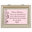 Top down view of Sweet Sixteen Champagne Silver Rope Trim Music Box