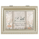 Top down view of 25th Anniversary Silvertone Rope Trim Jewelry and Music Box