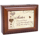 Sister Treasured Friend Woodgrain Rope Trim Jewelry Music Box Plays Wind Beneath My Wings