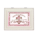 Top down view of Children are a Gift of The Lord Ivory Rope Trim Jewelry and Music Box