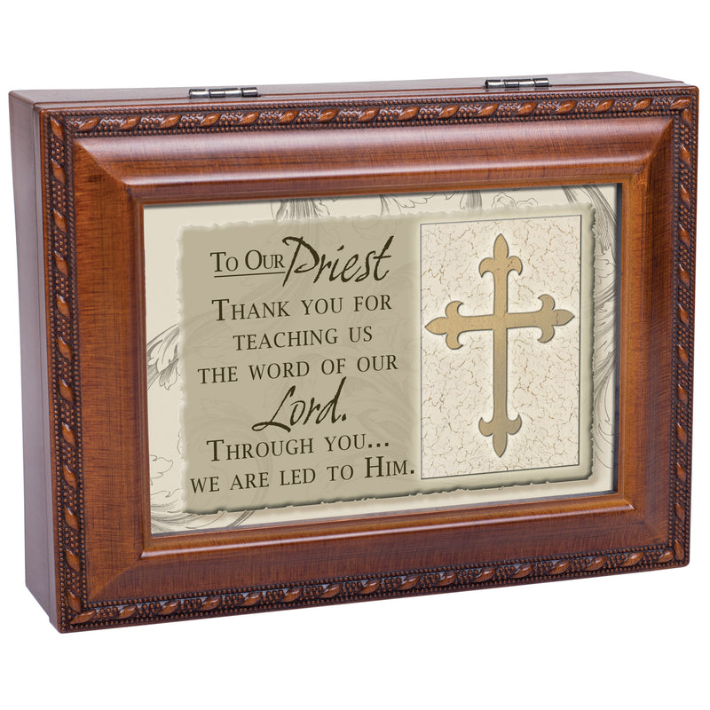 To Our Priest Woodgrain Inspirational Traditional Music Box Plays Ave Maria