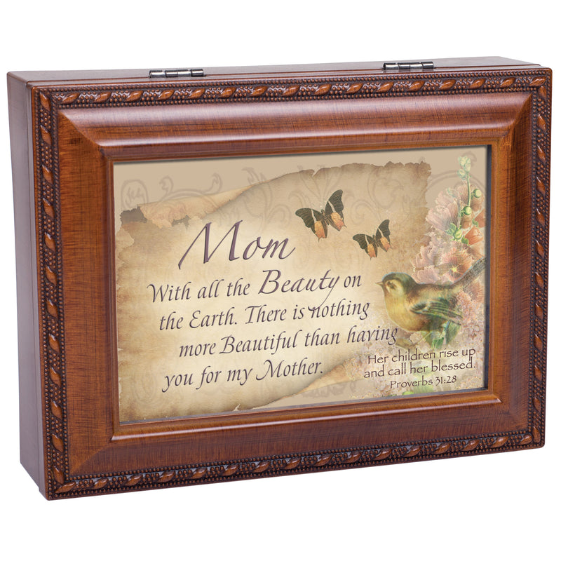 Mom Beauty Woodgrain Inspirational Traditional Music Box Plays Amazing Grace