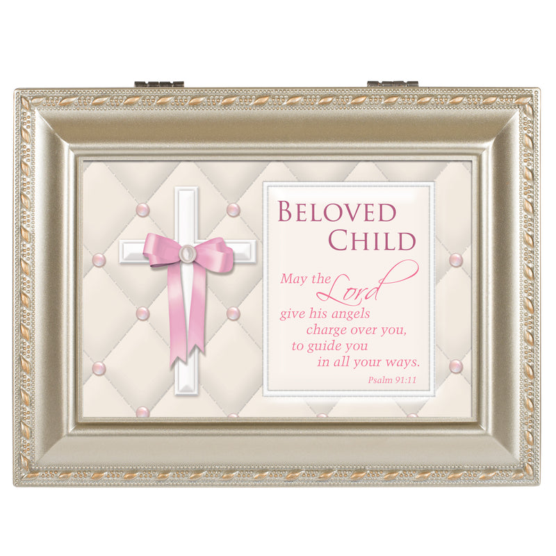 Beloved Child Champagne Silver Music Box / Jewelry Box Plays Jesus Loves Me
