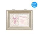 Top down view of Beloved Child Champagne Silver Rope Trim Music Box