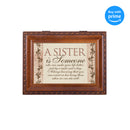 Top down view of Sister You Make My Life Better Woodgrain Rope Trim Jewelry and Music Box