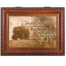 Top down view of Congrats Retirement Enjoy Woodgrain Rope Trim Jewelry and Music Box