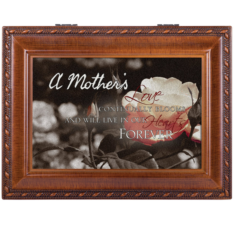 A Mother's Love Bereavement Rich Woodgrain Finish with Rope Trim Jewelry Music Box - Plays Song Amazing Grace