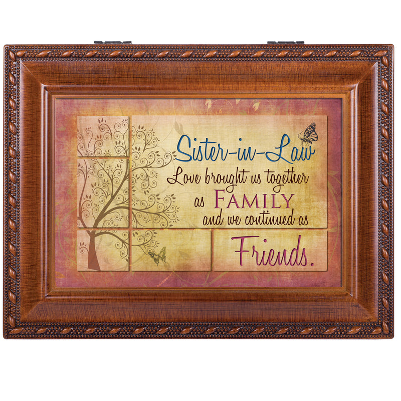 Sister-In-Law Rich Woodgrain Finish with Rope Trim Jewelry Music Box - Plays Song That's What Friends Are For