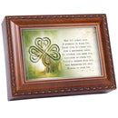 Top down view of Irish Prayer Always Have Shelter Woodgrain Rope Trim Jewelry and Music Box