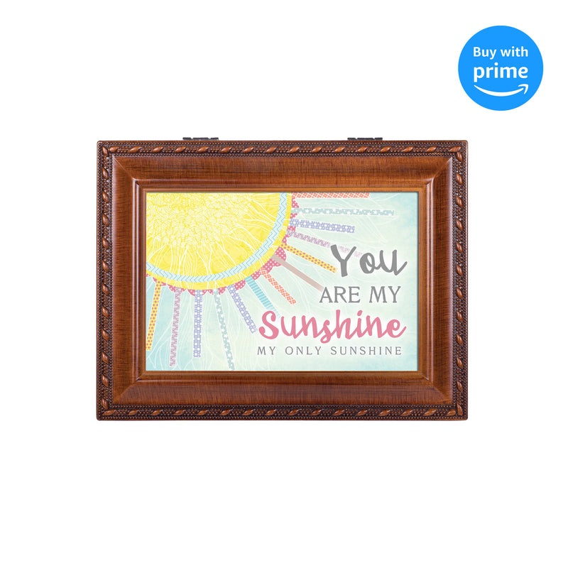 Top down view of You are My Only Sunshine Patchwork Woodgrain Keepsake Music Box