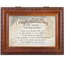 Top down view of Congratulations Graduation Woodgrain Rope Trim Inspirational Music Box