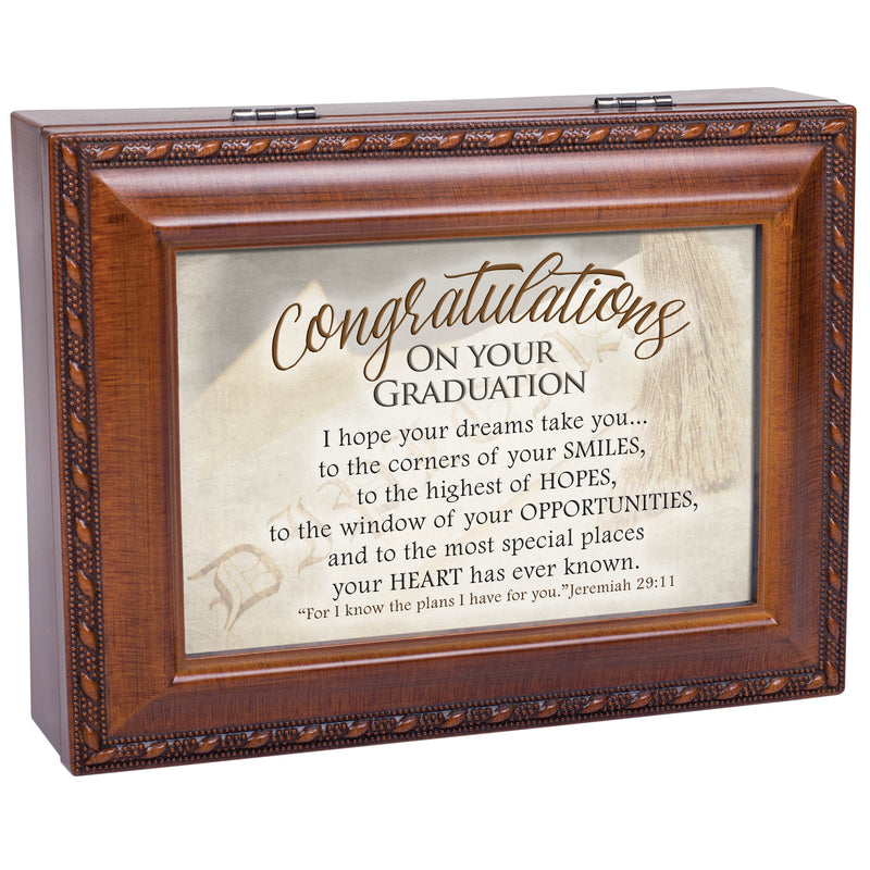 Congratulations On Graduation Woodgrain Inspirational Music Box Plays Pomp and Circumstance