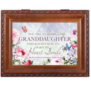 Top down view of Granddaughter My Heart Smile Woodgrain Rope Trim Music Box