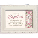 Baptism Bless Little One White Silver Rope Traditional Music Box Plays Jesus Loves Me