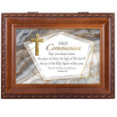 First Communion  Distressed Brown 8 x 6 Music Box Plays Tune How Great Thou Art