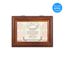 Top down view of Daughter in Law Friend Treasure Woodgrain Rope Trim Jewelry and Music Box