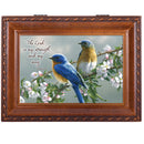 Watchful Birds Woodgrain Inspirational Traditional Music Box Plays Amazing Grace