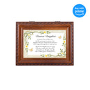 Top down view of Dearest Daughter Daffodil Woodgrain Rope Trim Music Box