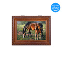 Top down view of Horses Brown Mare Black Mane Colt Woodgrain Rope Trim Music Box
