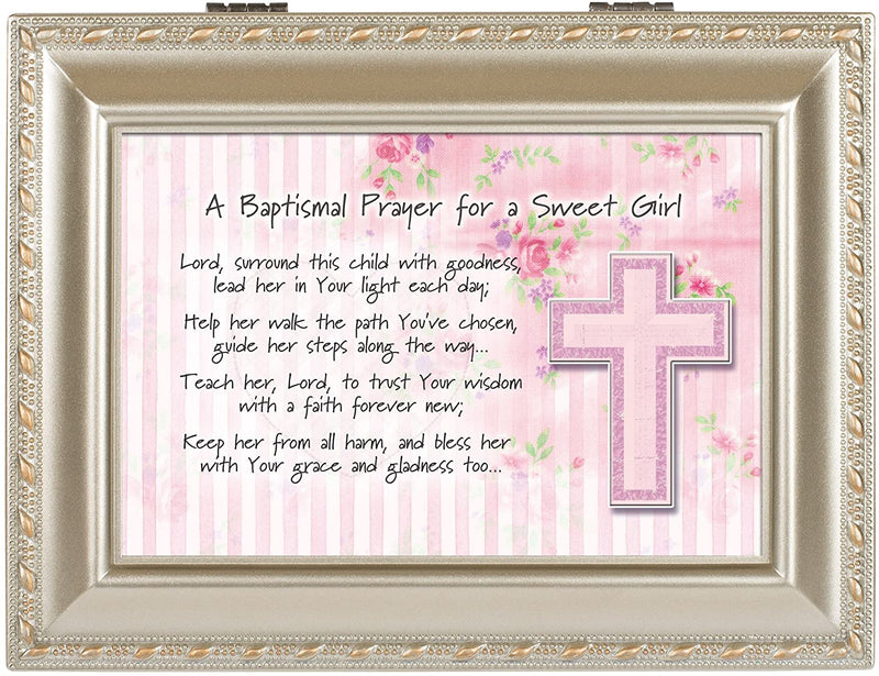 Baptismal Prayer Girl Pink Champagne Silver Finish Jewelry Music Box Plays Jesus Loves Me