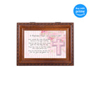 Top down view of Baptismal Prayer Lead Her Woodgrain Rope Trim Jewelry and Music Box