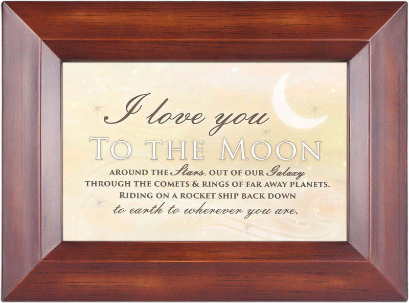 Love You to The Moon Wood Finish Jewelry Music Box Plays All You Need is Love