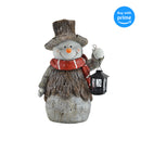 Mark Feldstein & Associates Woodsy Snowman with Lantern LED Light Up 17 Inch Resin Stone Door Greeter Figurine