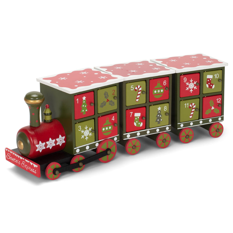 Mark Feldstein & Associates Train Countdown Rosy Red 16 x 6 Wood and Metal Holiday DŽcor Advent Calendar