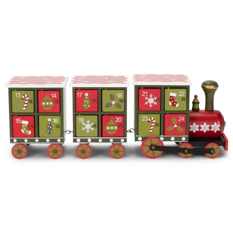 Mark Feldstein & Associates Train Countdown Rosy Red 16 x 6 Wood and Metal Holiday Decor Advent Calendar