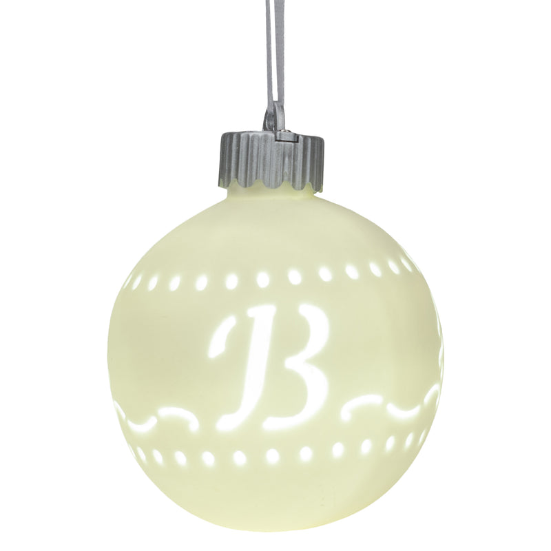 Mark Feldstein & Associates B LED Monogram White Bisque 4 x 4 Porcelain Ceramic Decorative Hanging Ornament