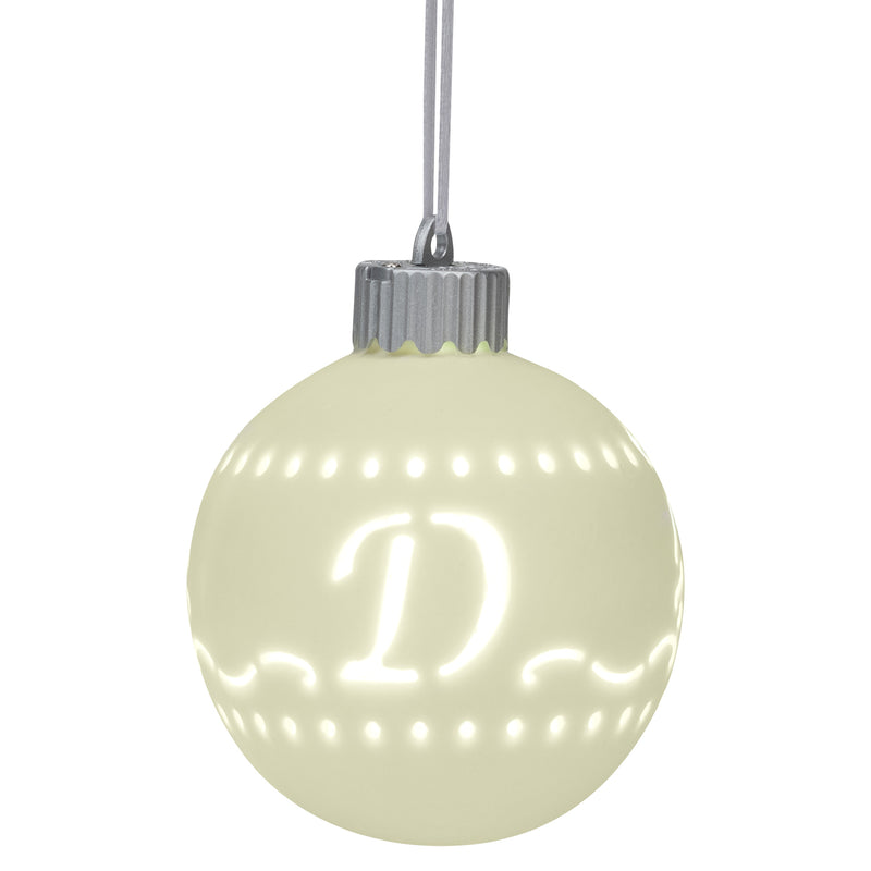 Mark Feldstein & Associates D LED Monogram White Bisque 4 x 4 Porcelain Ceramic Decorative Hanging Ornament