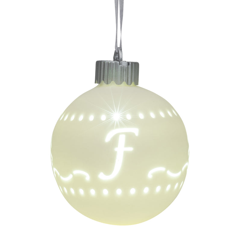 Mark Feldstein & Associates F LED Monogram White Bisque 4 x 4 Porcelain Ceramic Decorative Hanging Ornament
