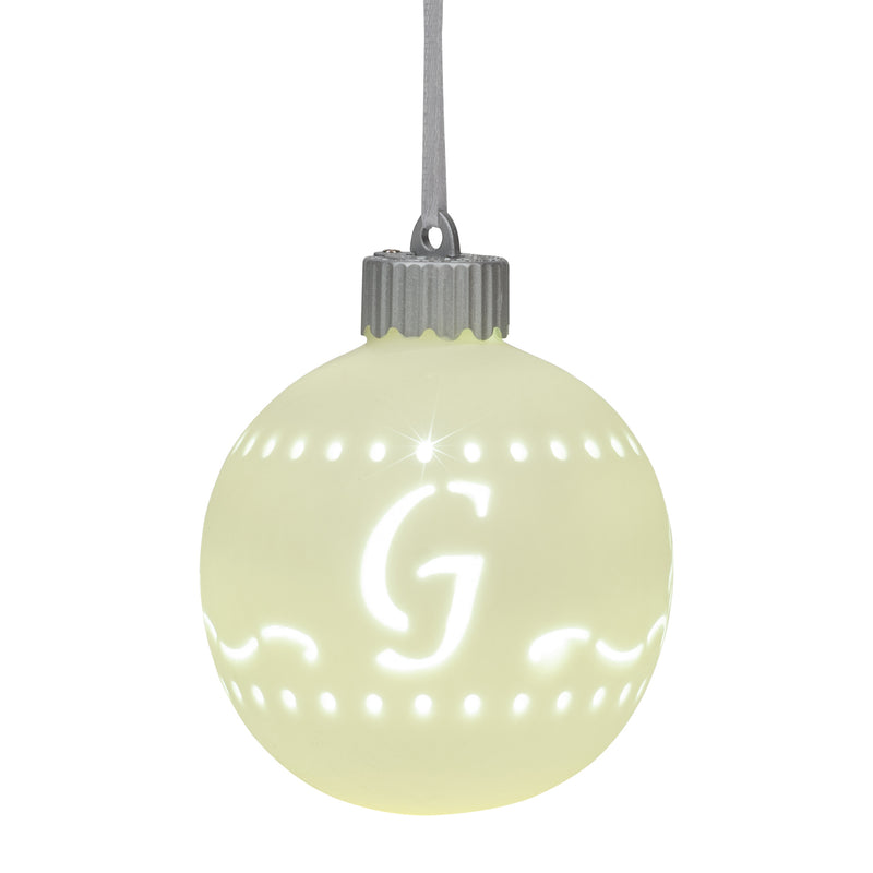 Mark Feldstein & Associates G LED Monogram White Bisque 4 x 4 Porcelain Ceramic Decorative Hanging Ornament