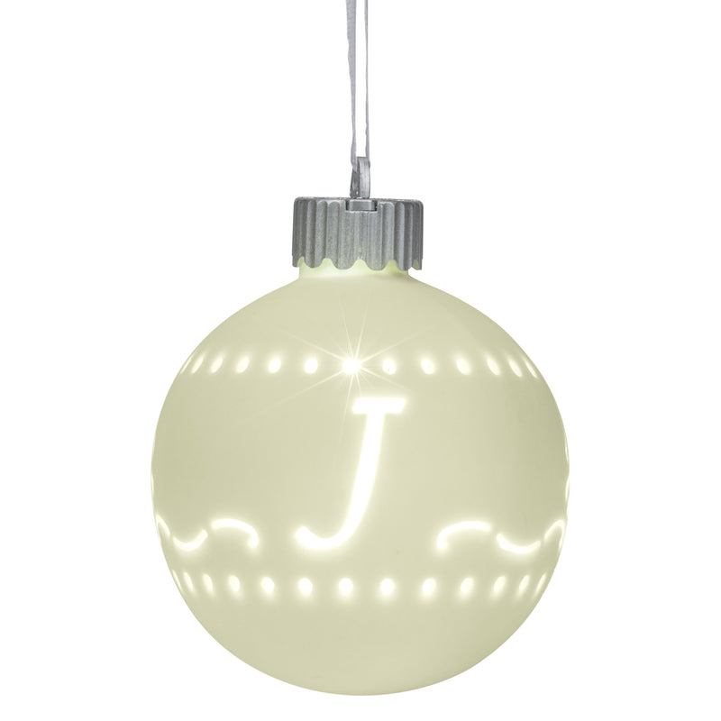 J LED Monogram White Bisque 4 x 4 Porcelain Ceramic Decorative Hanging Ornament