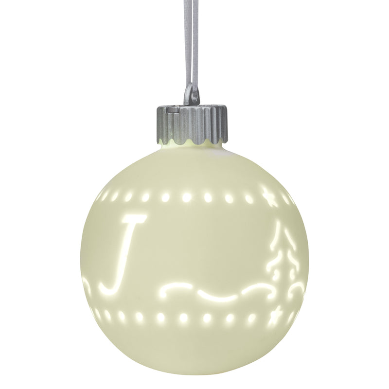 J LED Monogram White Bisque 4 x 4 Porcelain Ceramic Decorative Hanging Ornament