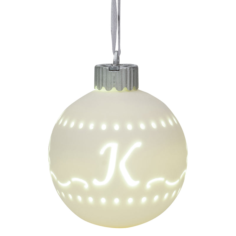 Mark Feldstein & Associates K LED Monogram White Bisque 4 x 4 Porcelain Ceramic Decorative Hanging Ornament