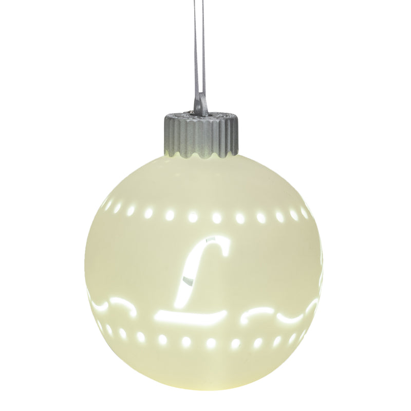 Mark Feldstein & Associates L LED Monogram White Bisque 4 x 4 Porcelain Ceramic Decorative Hanging Ornament