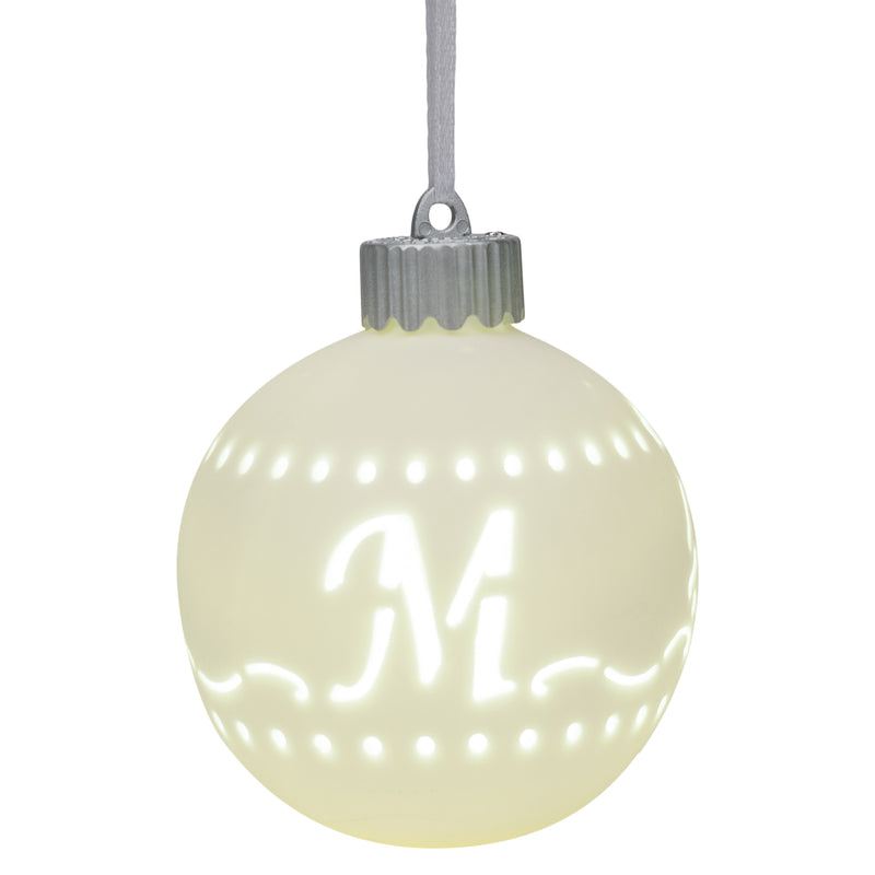 M LED Monogram White Bisque 4 x 4 Porcelain Ceramic Decorative Hanging Ornament