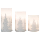 Deer and Trees Silver Tone 6 inch Wax Flameless Holiday Pillar Candles Set of 3