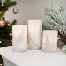 Deer and Trees Silver Tone 6 inch Wax Flameless Holiday Pillar Candles Set of 3